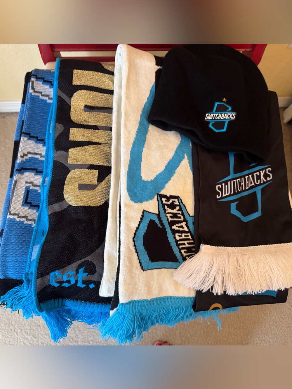 Colorado Switchbacks Soccer Spirt Scarf and Hat Lot - 4 Scarfs/1 Hat